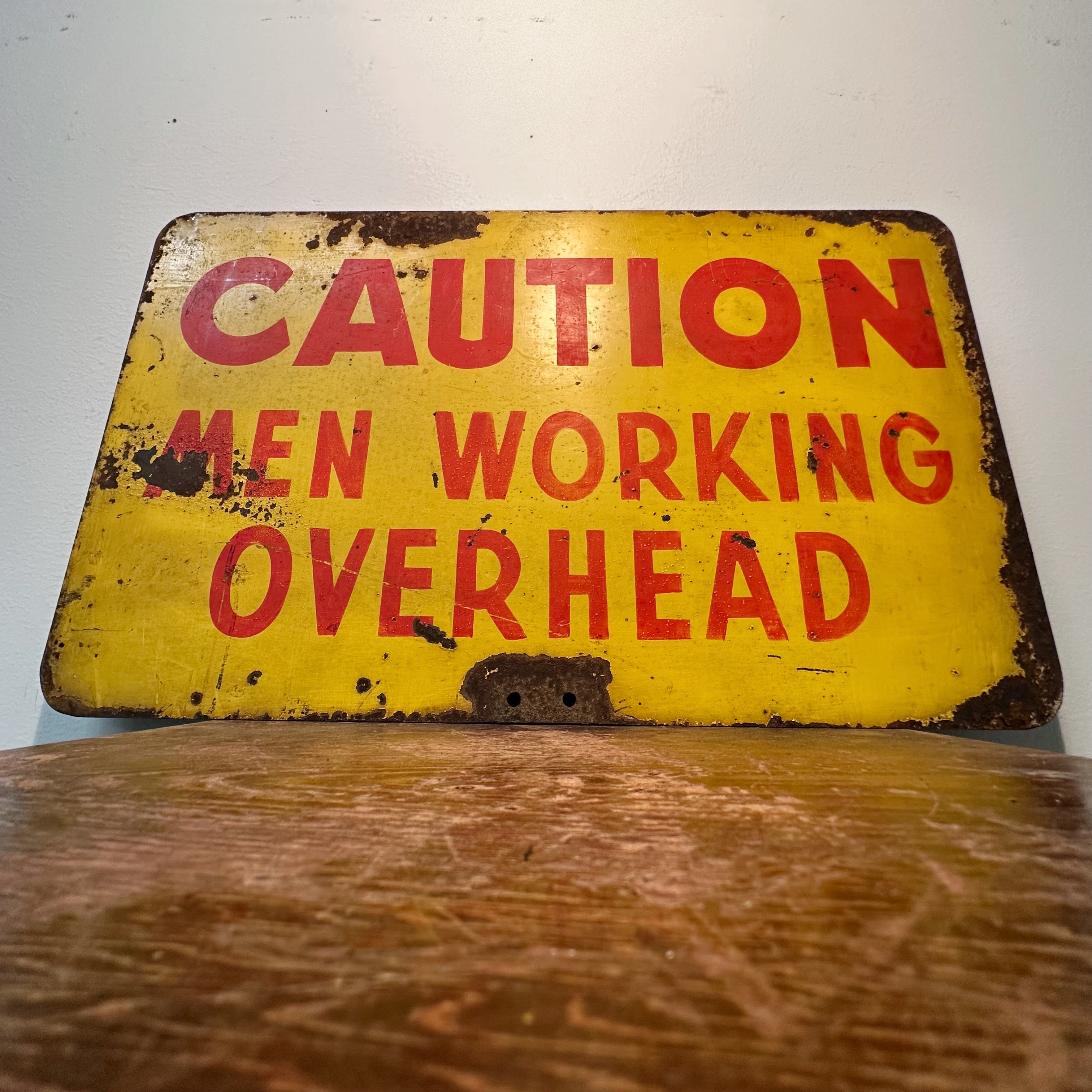 1930s Caution Men Working Overhead Sign | Industrial Decor