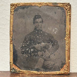 Antique Civil War Tintype of Union Soldier Displaying Pistol