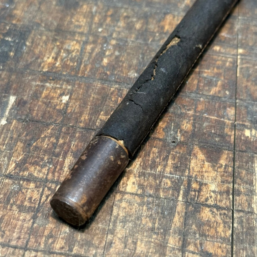 Antique Wrapped Leather Cane with "RIP" Engraving on Silver Handle