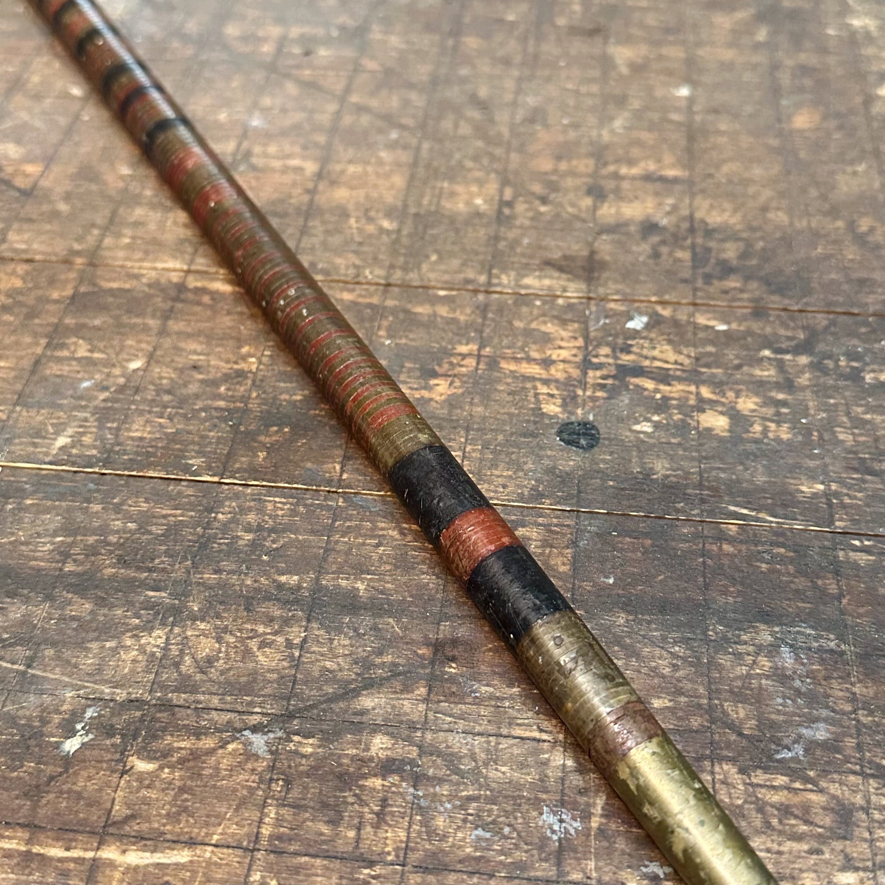 Antique Stacked Leather Cane with Tiger Stripe Handle | 1800s