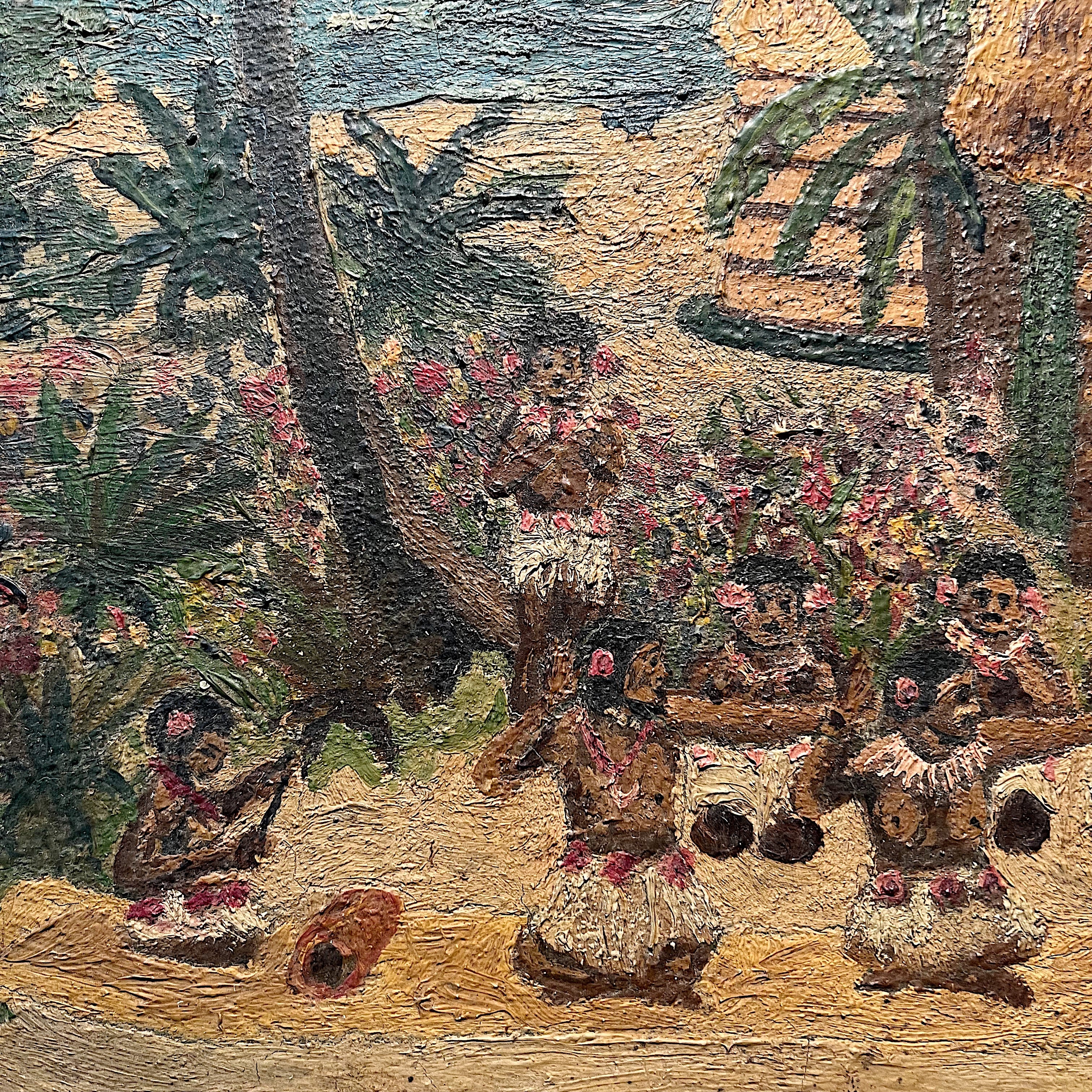 1940s Hawaiian Painting of Luau Ceremony by B.C. Nowicki