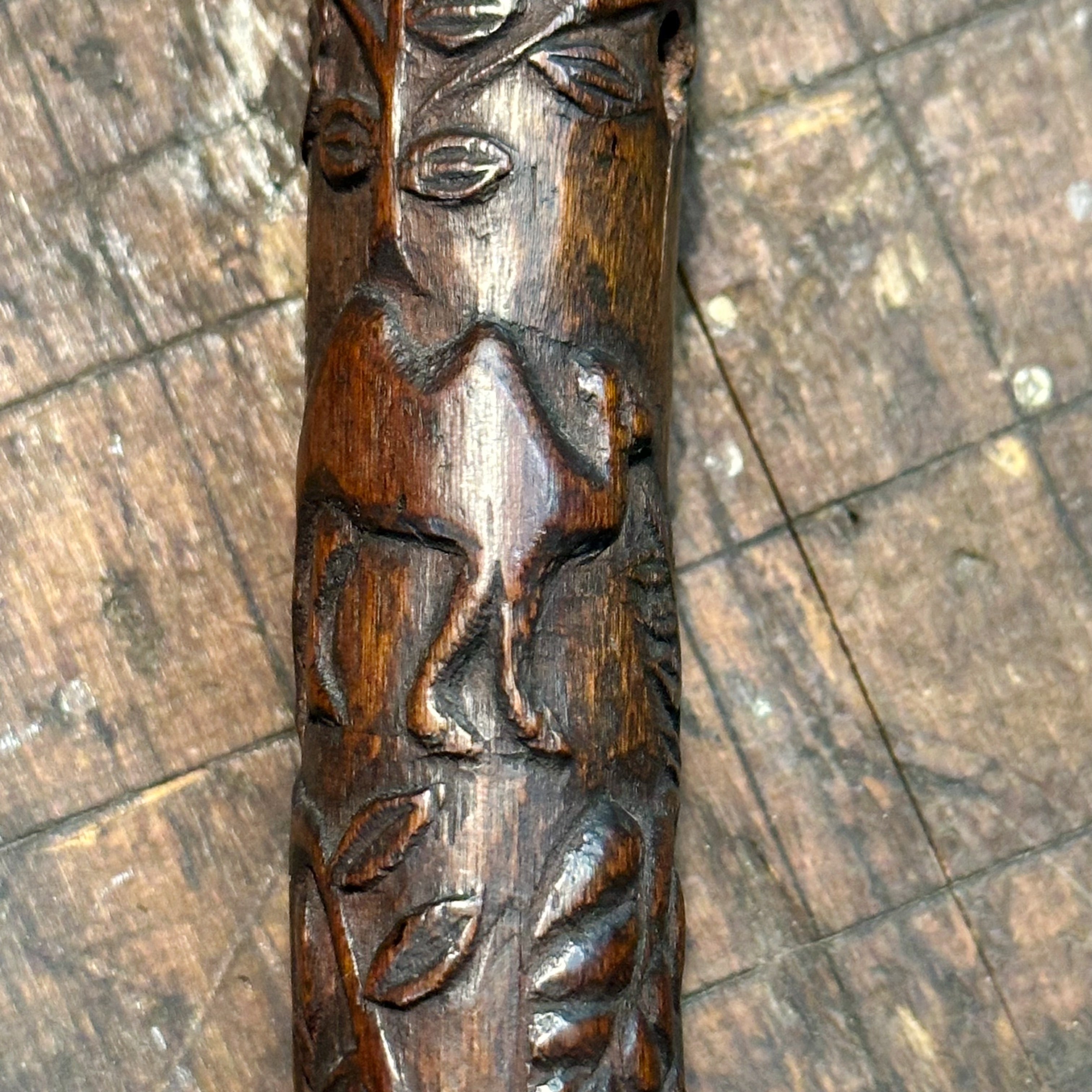 Rare Antique California Folk Art Cane of Human Animals Plants - South Fork Lake Artifact - Early 1900s Walking Stick Natural Walking Stick 38 1/2