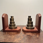 Machine Age Industrial Bookends with Stacked Brass Weights
