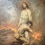 1920s Adomas Varnas Oil Painting of Christ and Wounded Soldier War Allegory | Attributed | Lithuanian Religious Folk Art