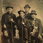 Antique Tintype Photograph of Hunting Party with Rifles and Rabbits | 1880s Victorian Rural Occupational Photography | Vernacular Photo