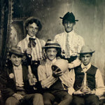 Antique Tintype Photograph of Victorian Drinking Party | 1880s Men with Beer Bottles and Barrel | Party Group Portrait | Vice Antique Photo