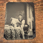 Antique Tintype of Man with Feet Up Reading Newspaper