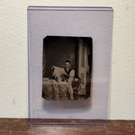 Antique Tintype of Man with Feet Up Reading Newspaper