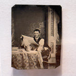 Antique Tintype of Man with Feet Up Reading Newspaper