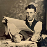 Antique Tintype of Man with Feet Up Reading Newspaper