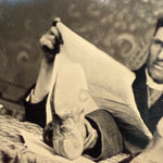 Antique Tintype of Man with Feet Up Reading Newspaper