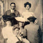 Antique Tintype of Man With Back to Camera in Group Portrait | Edwardian Big Hats | Rare Unusual 19th Century Collectible Photography