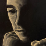 1950s Noir Chiaroscuro Oil Portrait Painting of a Mysterious Man | Signed Hamby | Mid Century Face Half in Shadow | Framed Moody Wall Art