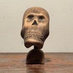 1940s Wood Skull Sculpture | Vintage Hand Carved Minneapolis Folk Art | Memento Mori | Figure on Pin Stand
