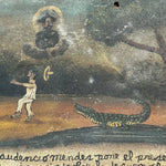 1920s Ex Voto Tin Retablo of a Man Attacked by Alligator after Cleansing by Sorcerer - Early 1900s Mexican Folk Art - Rare Unique Artwork