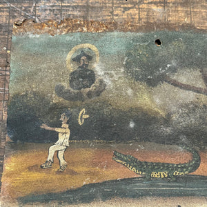 1920s Ex Voto Tin Retablo of Alligator Attack | Cleansing by Sorcerer