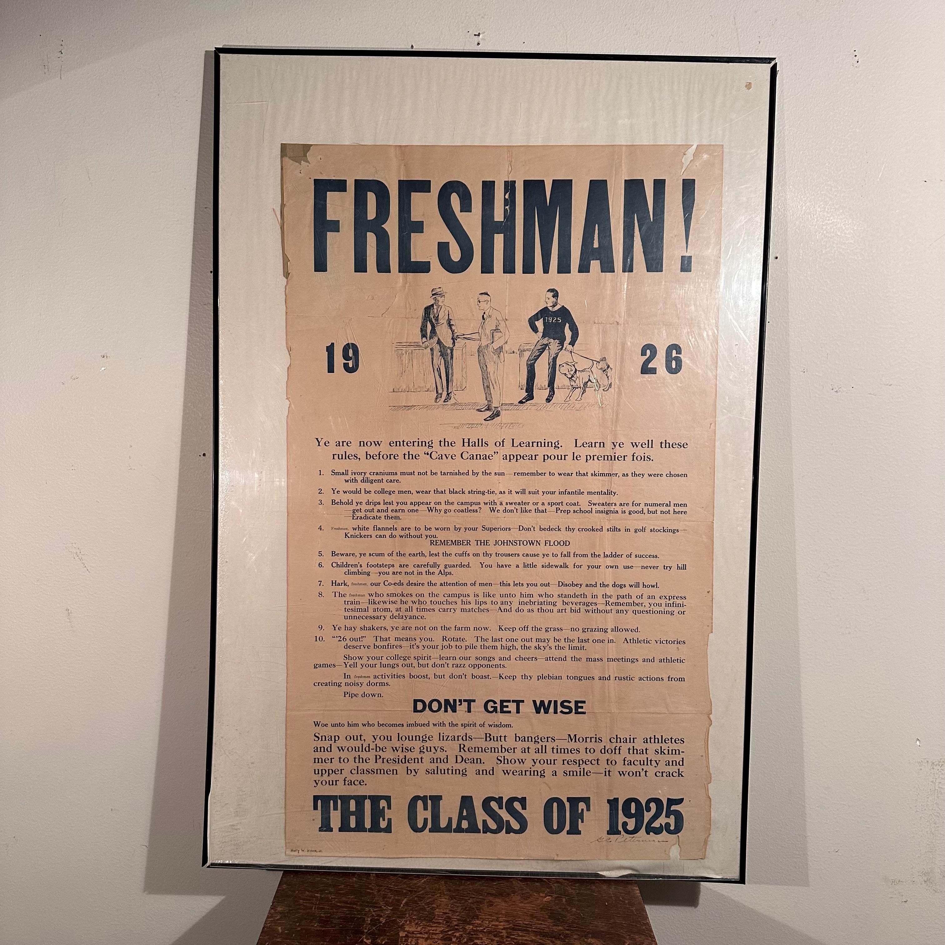 1920s College Rules Broadside Poster for Freshman