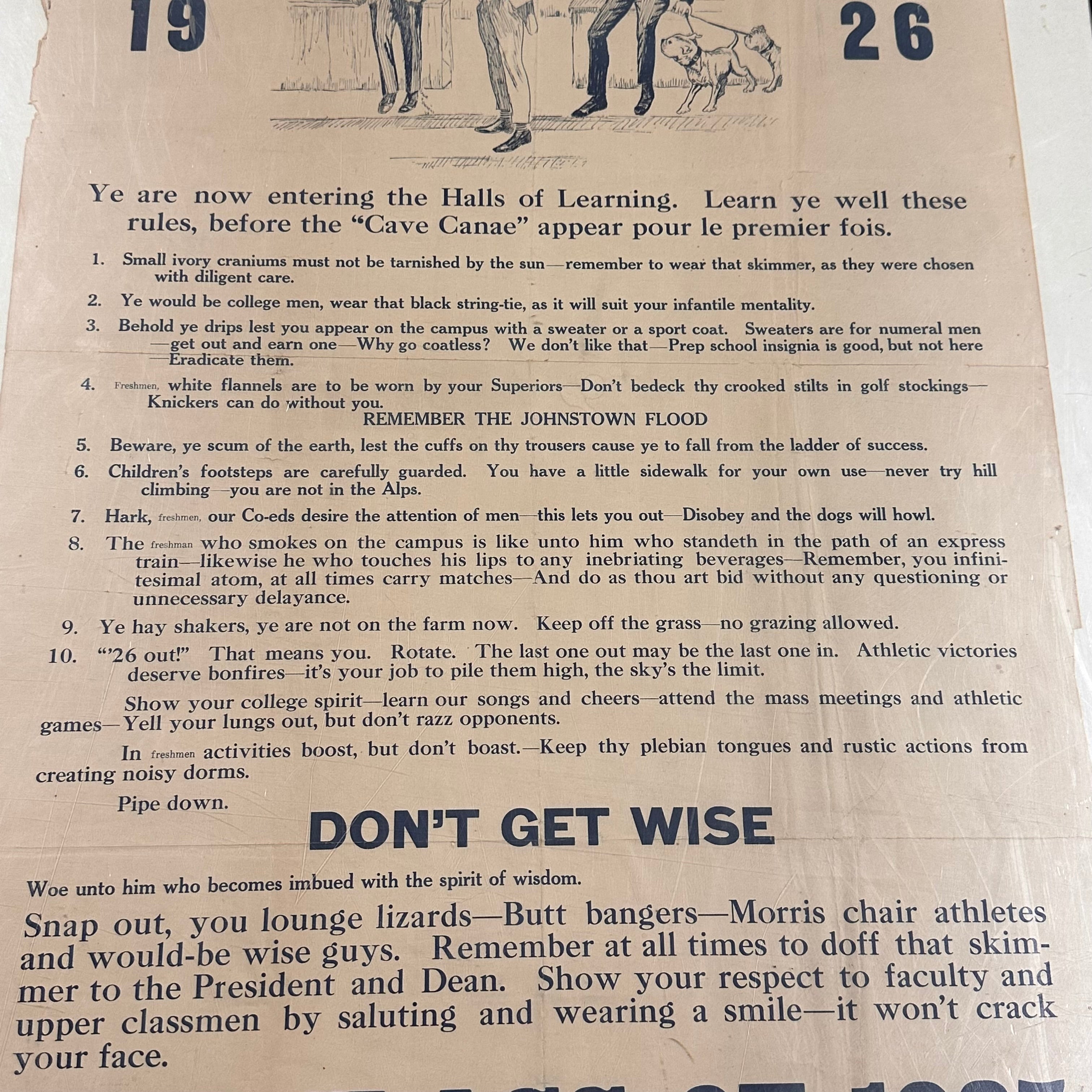 1920s College Rules Broadside Poster for Freshman