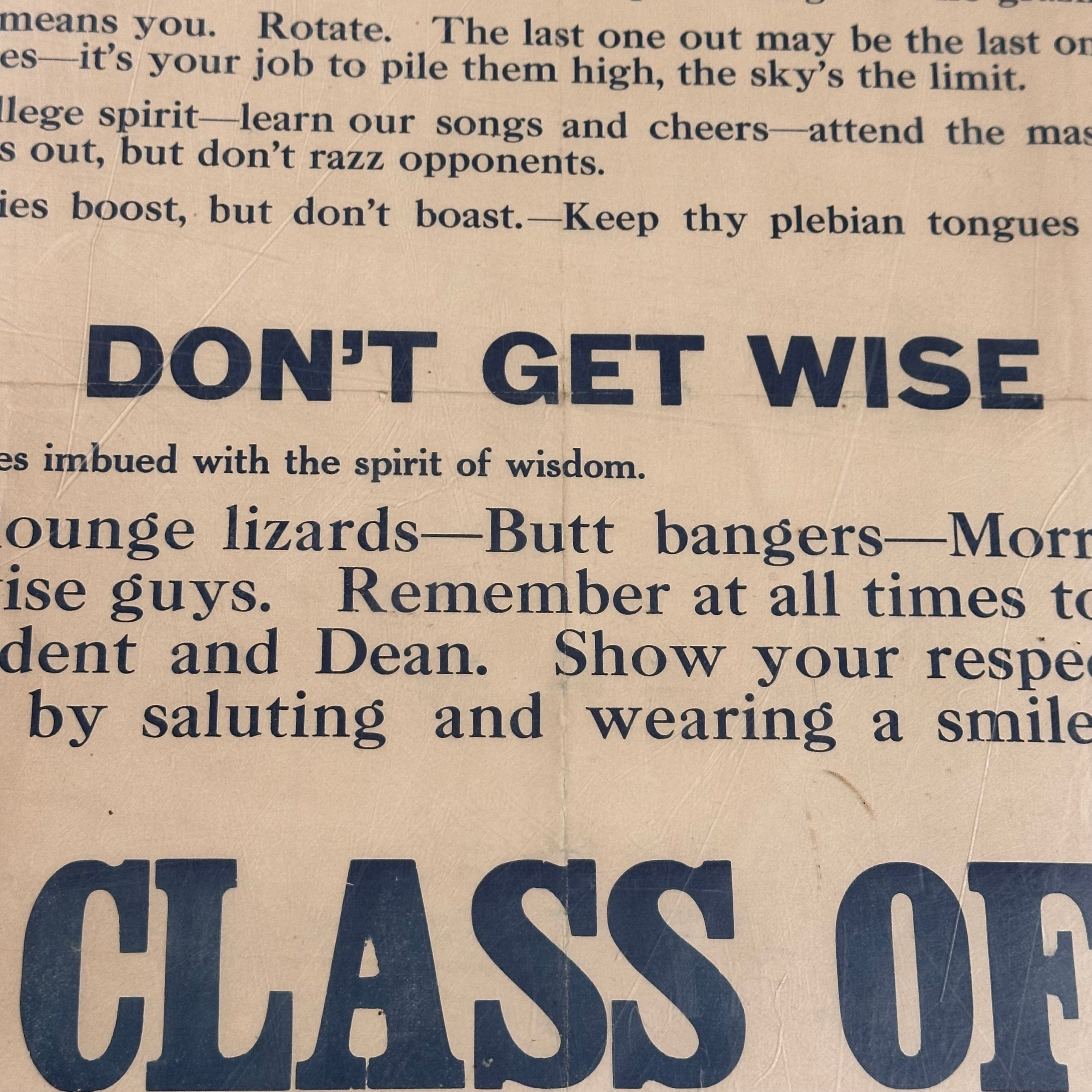 1920s College Rules Broadside Poster for Freshman