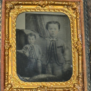 Antique Cased Tintypes of Siblings in Identical Outfits
