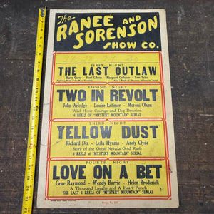 1930s Traveling Show Broadside Poster Featuring Four Nights of Serial Films