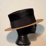 Antique Young Bros Porkpie Hat with Mixed Felt and Straw - 7 3/8 - Early 1900s Gangster Hats - Rare Old World Black Headwear - Cool Patina