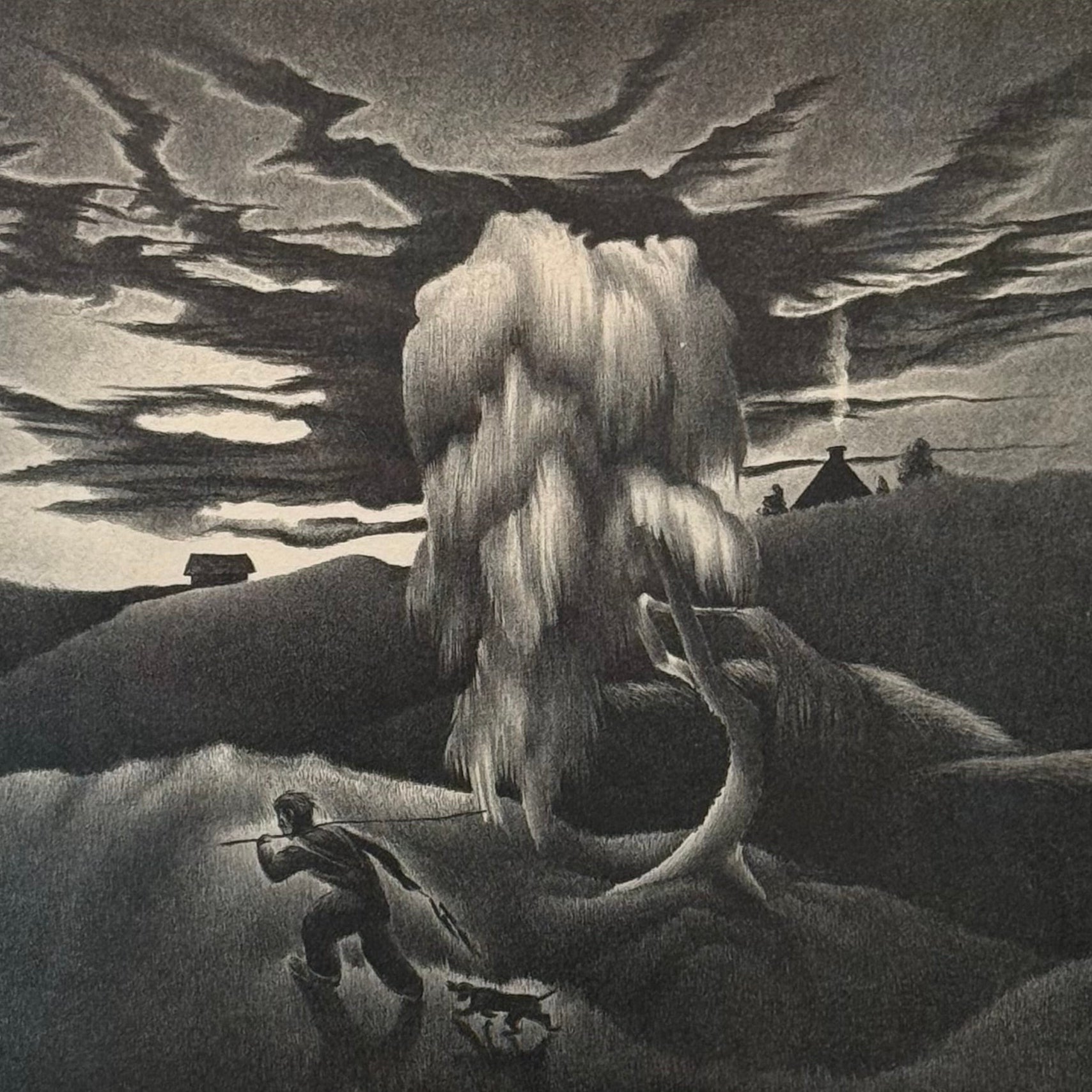 Bernard Steffen WPA Era Print Titled “Sundown” - Limited Edition - Rare 1930s WPA Artwork - Signed Lithograph Art - Intense Farm Scene