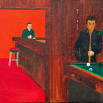 1960s Lynchian Mood Painting of Bar and Pool Game - David Lynch Aestetic Paintings - Oil on Board Artwork - Billiards Artwork - Wisconsin
