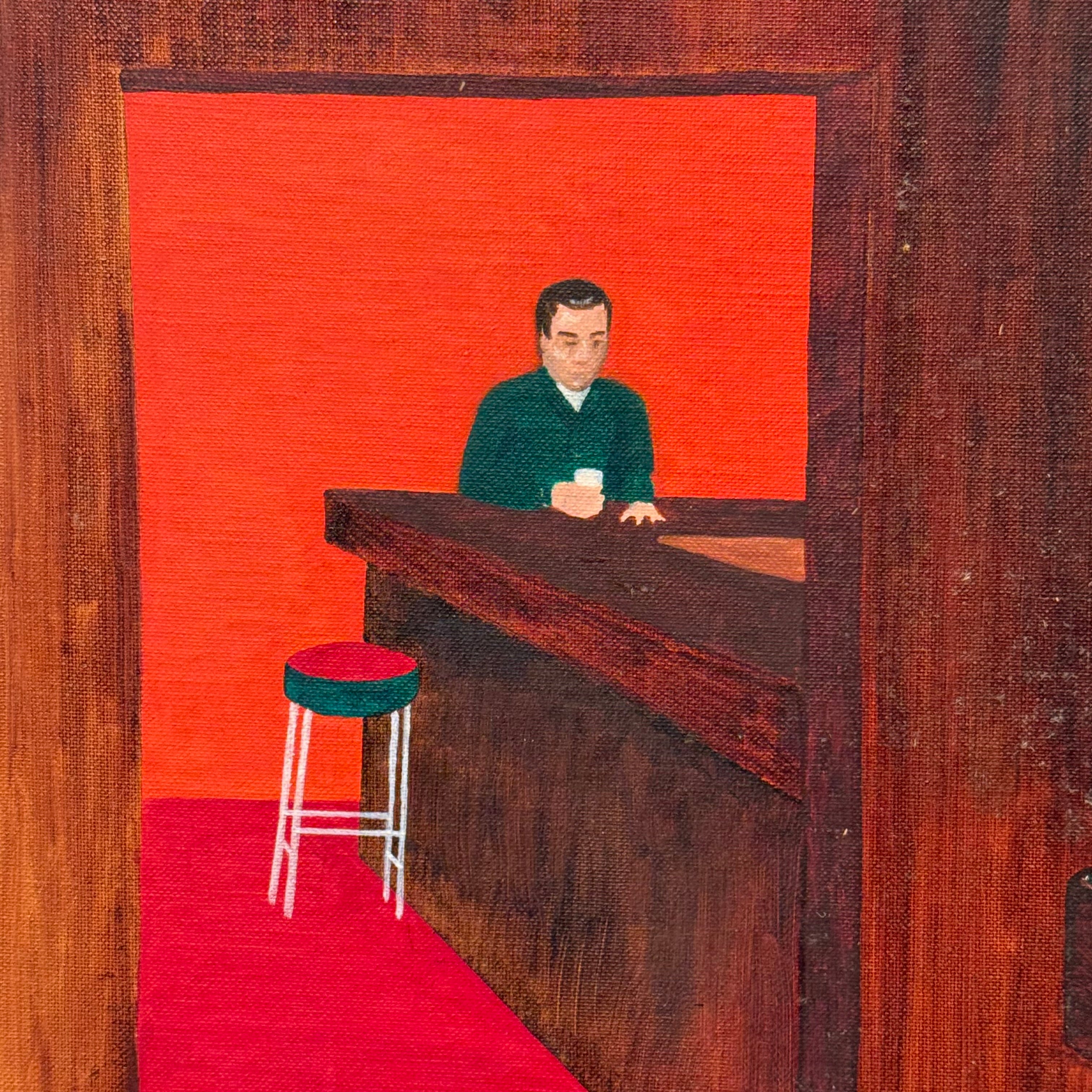 1960s Lynchian Mood Painting of Bar and Pool Game | David Lynch