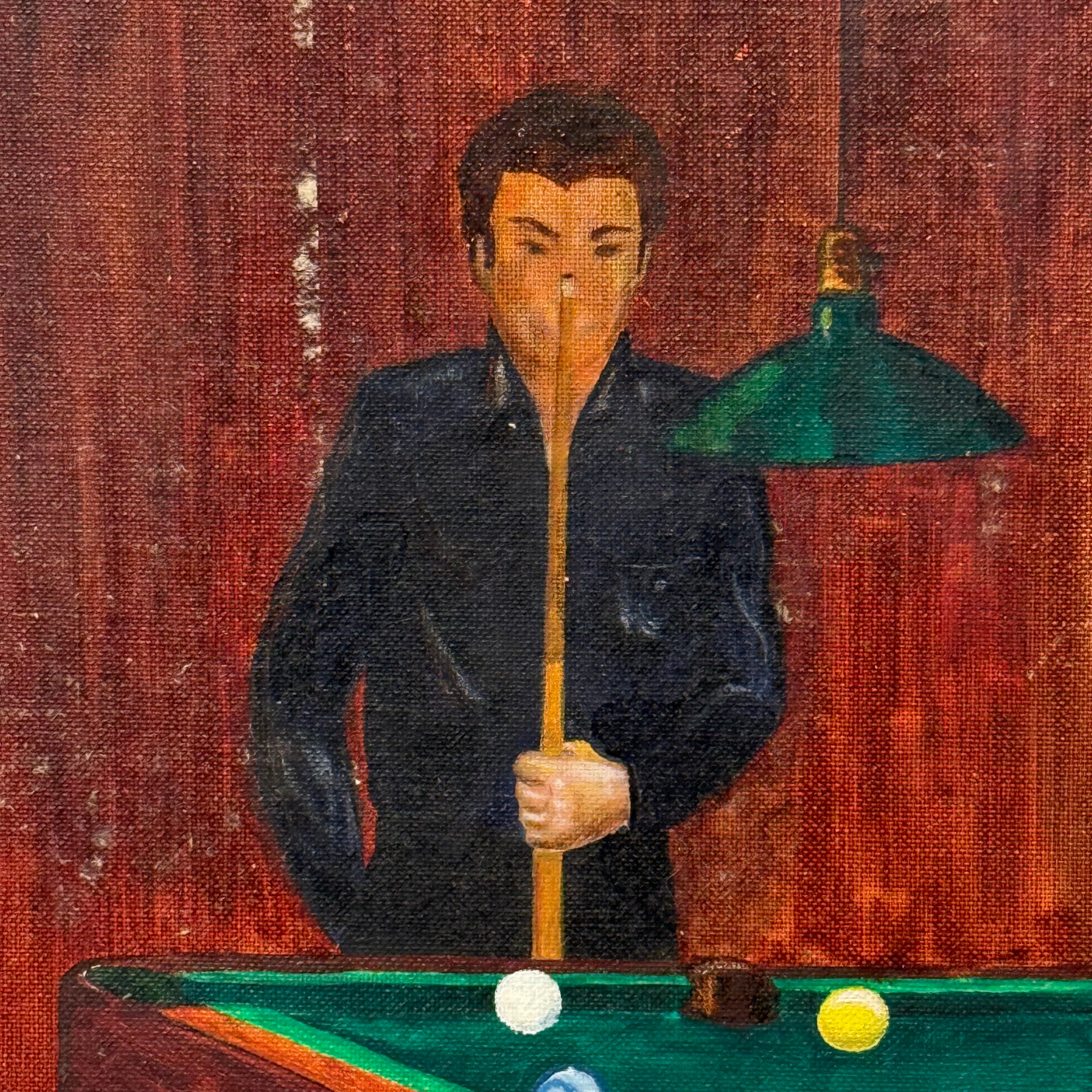 1960s Lynchian Mood Painting of Bar and Pool Game | David Lynch