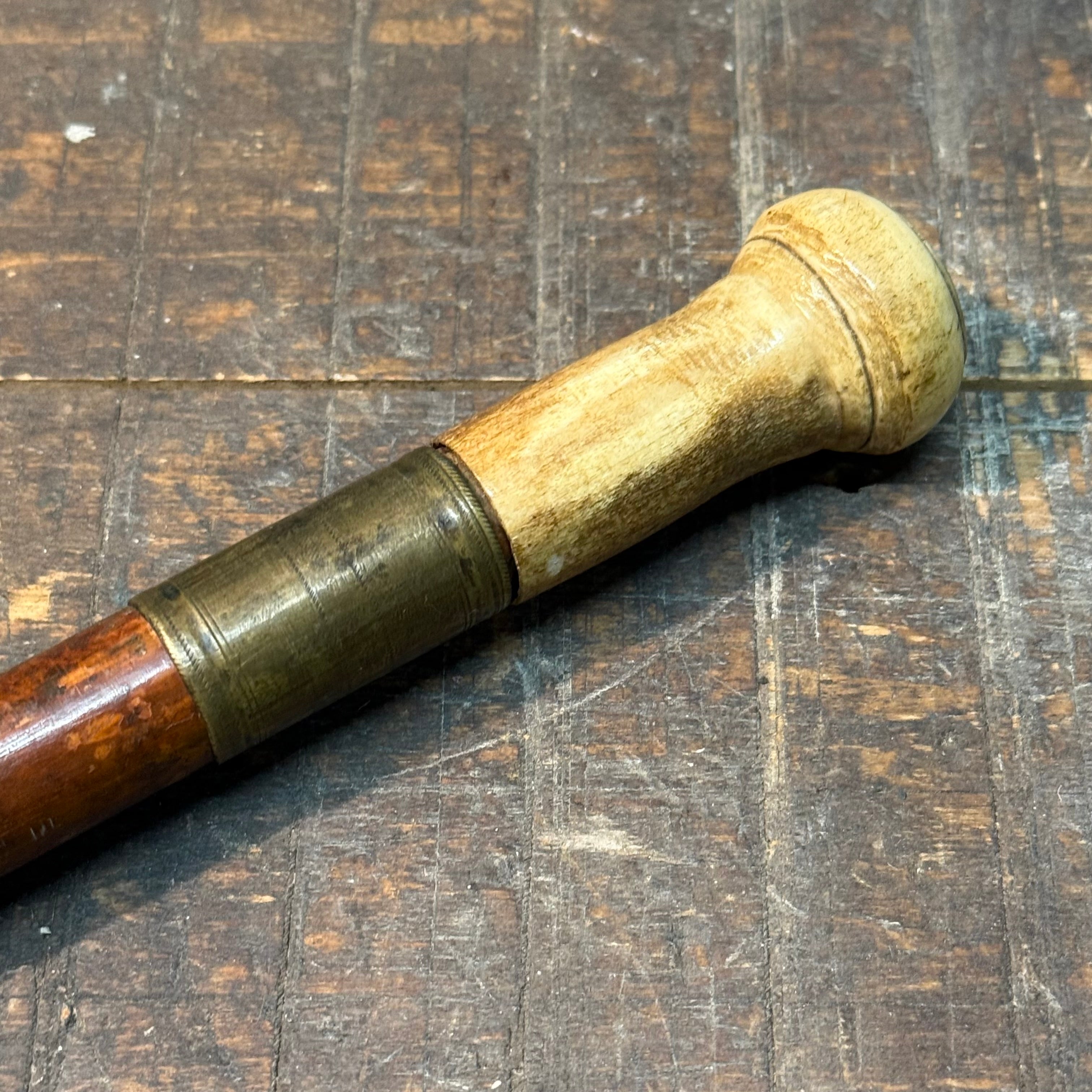 18th Century Bludgeon Malacca Cane with Bone Handle