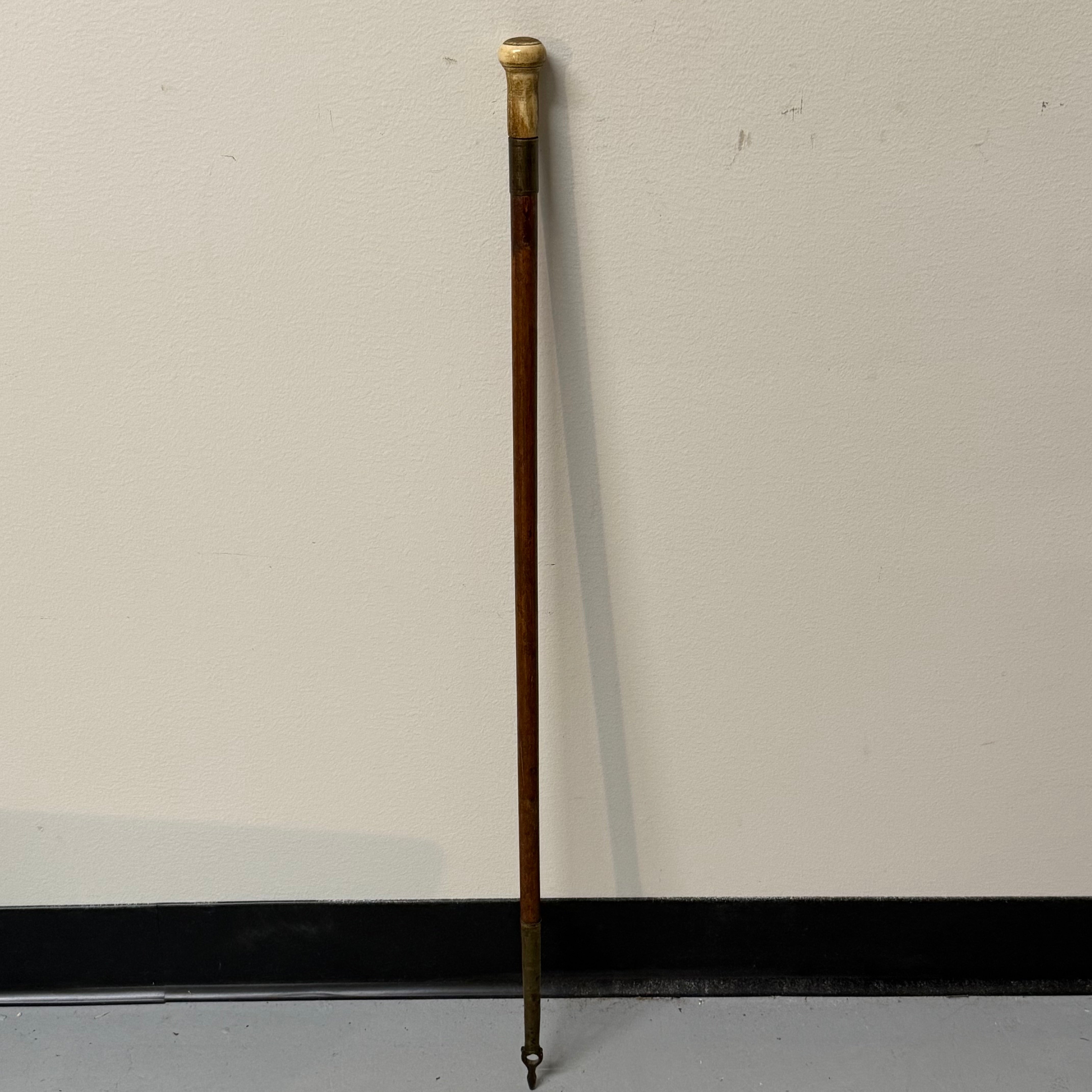 18th Century Malacca Cane with Detailed Brass Top Ferrule