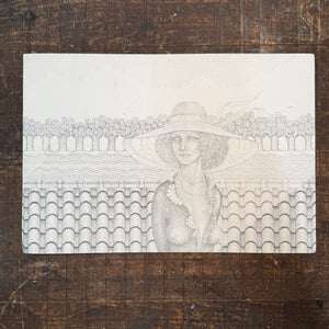 1970s Psychedelic Stipple Drawing of Woman in Formal Wear