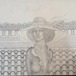 1970s Psychedelic Stipple Drawing of Woman in Formal Wear