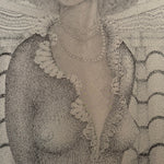 1970s Psychedelic Stipple Drawing of Woman in Formal Wear