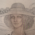1970s Psychedelic Stipple Drawing of Woman in Formal Wear