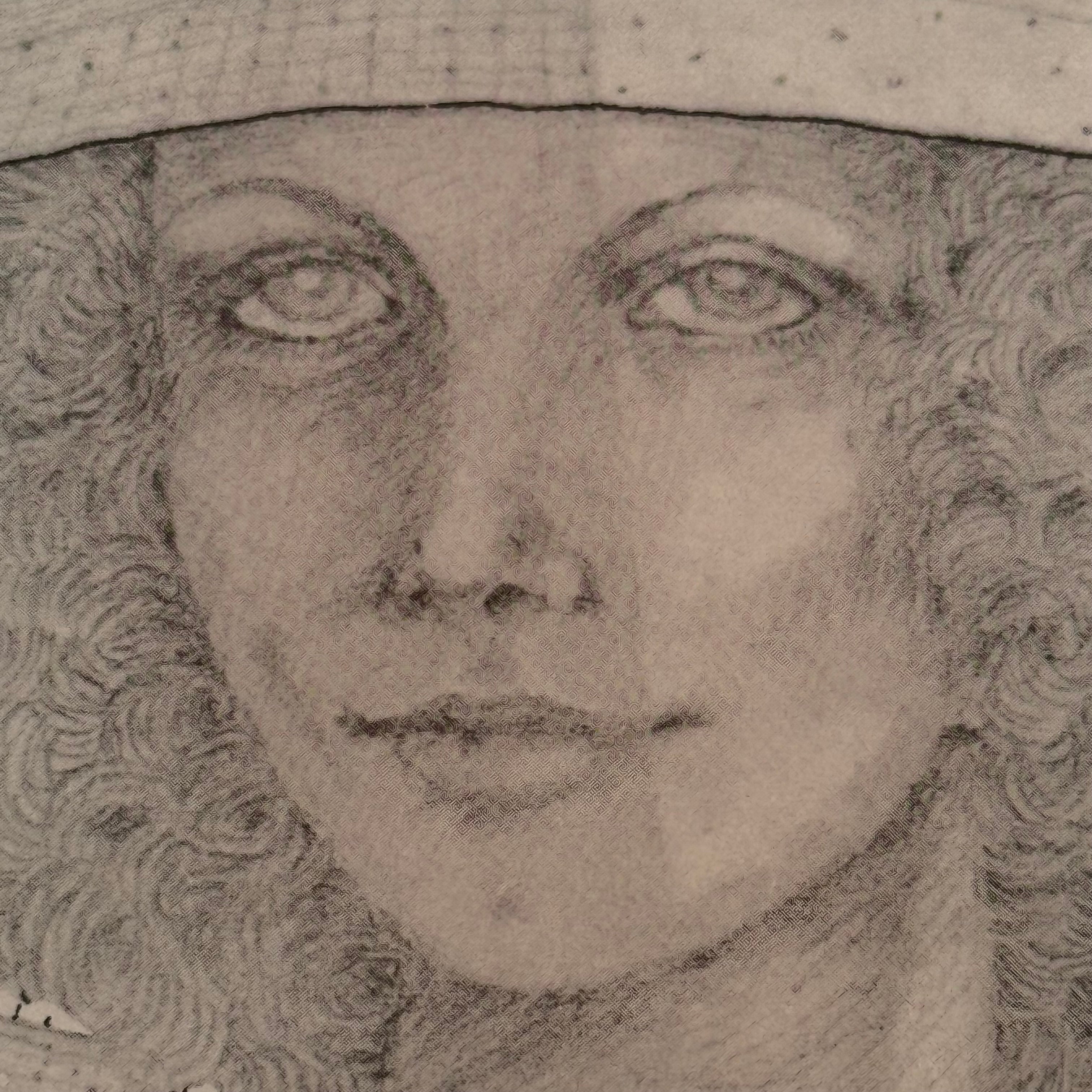 1970s Psychedelic Stipple Drawing of Woman in Formal Wear