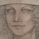 1970s Psychedelic Stipple Drawing of Woman in Formal Wear