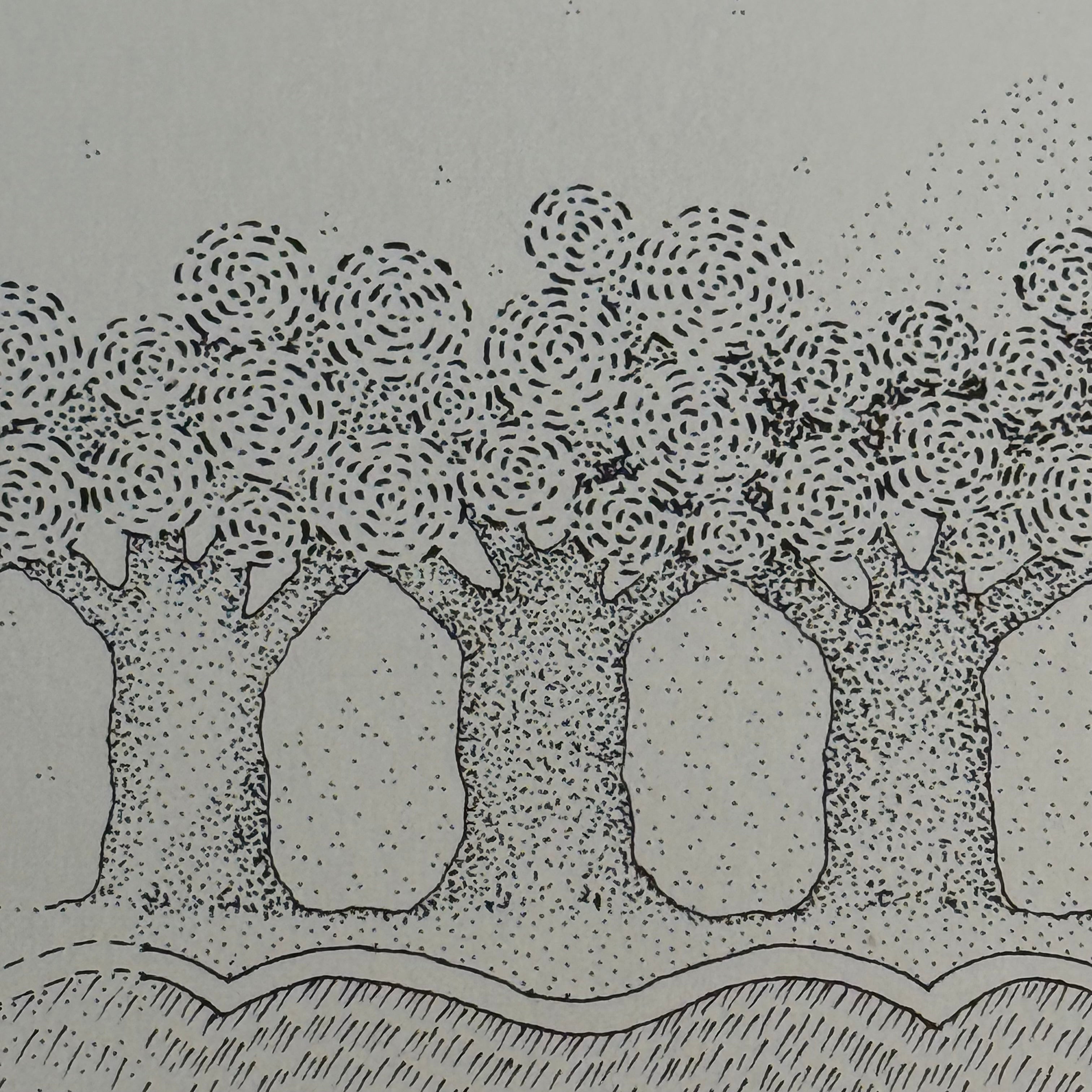 1970s Psychedelic Stipple Drawing of Woman in Formal Wear
