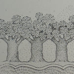 1970s Psychedelic Stipple Drawing of Woman in Formal Wear