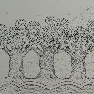 1970s Psychedelic Stipple Drawing of Woman in Formal Wear