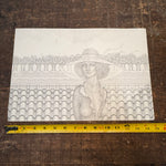 1970s Psychedelic Stipple Drawing of Woman in Formal Wear