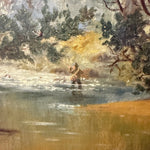 Early 1900s Fly Fishing Painting in River Landscape | Signed 1908
