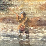 Early 1900s Fly Fishing Painting in River Landscape | Signed 1908