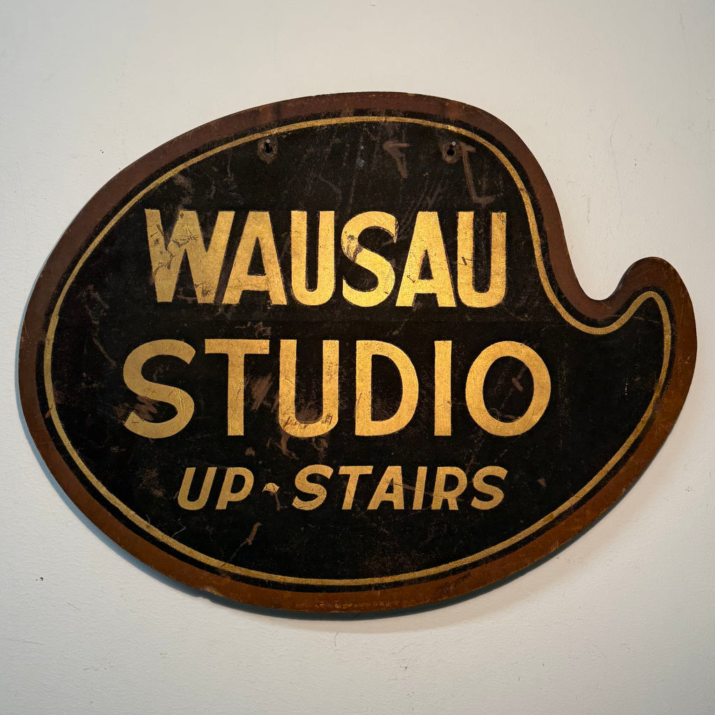 Antique Photography Studio Trade Sign | 1900s Wausau Studio Up-Stairs | Double-Sided Gilded Signs | Wisconsin Folk Art