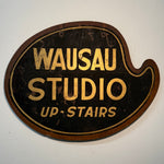 Antique Photography Studio Trade Sign | 1900s Wausau Studio Up-Stairs | Double-Sided Gilded Signs | Wisconsin Folk Art