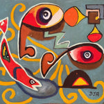 1950s Parisian Abstract Surrealist Art Brut Paintings Signed "DJA" | Mid-Century Modern Cobra Style Art