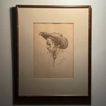 1950s Social Realism Portrait Drawing of Worker in Anger