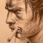 1950s Social Realism Portrait Drawing of Worker in Anger