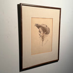 1950s Social Realism Portrait Drawing of Worker in Anger